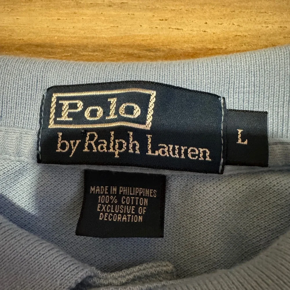 Polo Ralph Lauren Mens Large Blue Long Sleeve Pique Polo Shirt Yellow Pony Logo